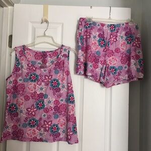White Stag Floral Tank & Shorts Pajama Set Size LARGE (12/14) 100% Cotton